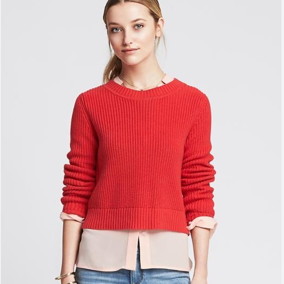 Banana Republic NWT Shaker-Stitch Cropped Pullover Red Crew-neck Women's XL - Picture 1 of 11